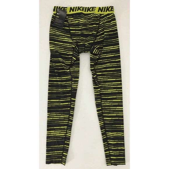 NEW Mens XXL NIKE Striped Training Tights Dri-Fit 848062-358 Black Yellow - Picture 3 of 5
